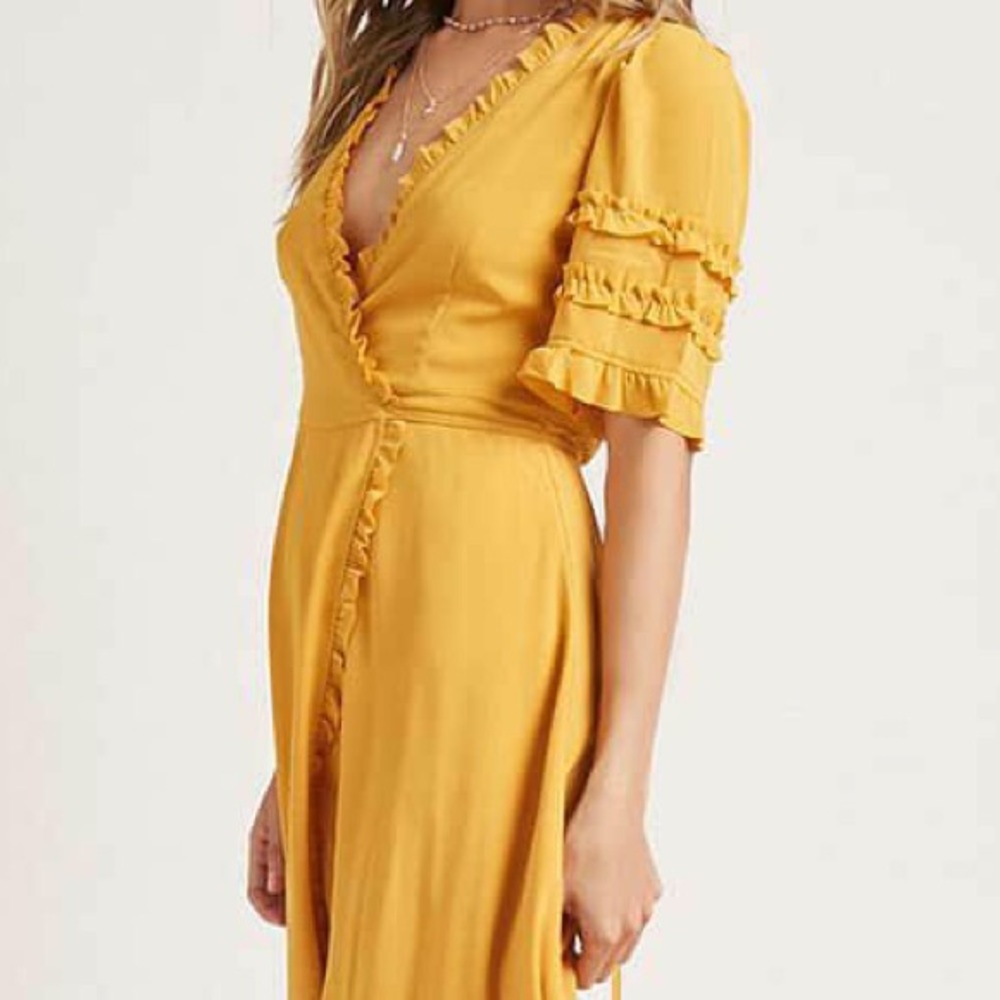Marigold Chiffon Ruffle Trim Wrap Dress - Picture 5 of 6